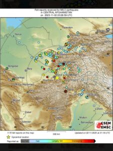 زلزله‌ای به بزرگی ۶/۳ ریشتر منطقه خلم در ولایت بلخ افغانستان را لرزاند (۱۲ آبان ۱۴۰۴) + عکس