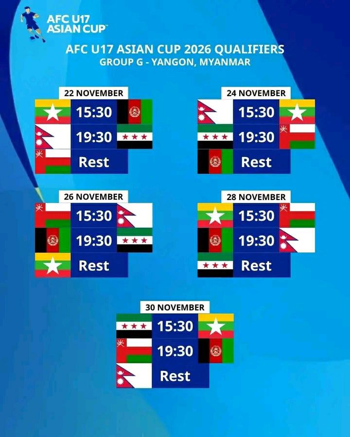 برنامه کامل مسابقات تیم فوتبال زیر ۱۷ سال افغانستان در انتخابی جام ملت‌های آسیا ۲۰۲۶